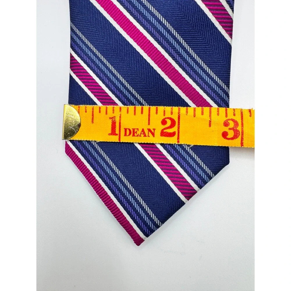 Jos A Bank 1905 Silk Striped Necktie Business Casual Navy Blue‎ Pink White - Picture 2 of 5